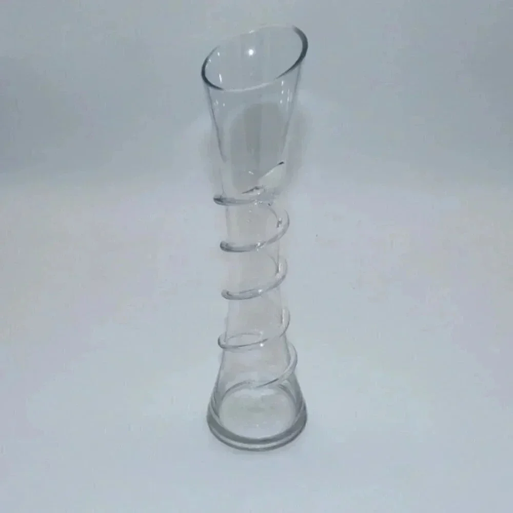 MCM Contemporary Clear Glass Vase With Single Glass Swirl 9 3/4